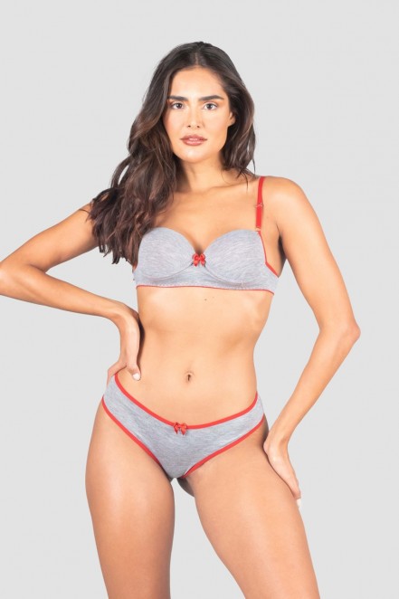 Conjunto Lingerie Mylena (Cinza / Vermelho) | Ref: P03-20-D