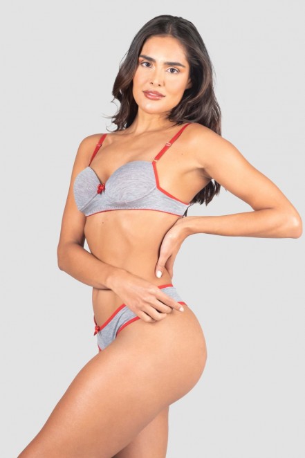 Conjunto Lingerie Mylena (Cinza / Vermelho) | Ref: P03-20-D