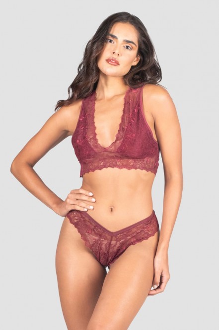 Conjunto Lingerie Patrícia de Renda (Vinho) | Ref: P04-1-A