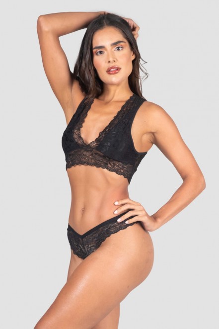 Conjunto Lingerie Patrícia de Renda (Preto) | Ref: P04-1-E