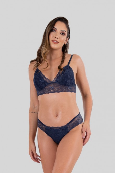 Conjunto Lingerie Manu (Azul Marinho) | Ref: P04-6-B