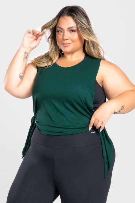 Regata com Nózinho Lateral Básica Plus Size (Verde Escuro) | Ref: KP3083-H
