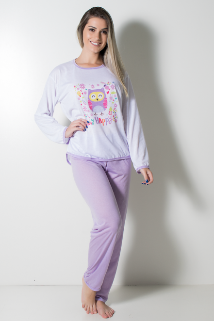 Pijama Feminino Longo 074 (Lilás Coruja) | Ref: CEZ-PA074-006