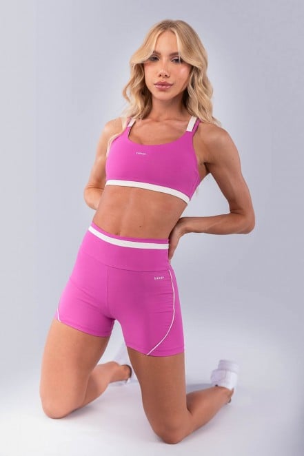 Short com Faixa no Cós e Vivo (Rosa Fúcsia / Off-White) | Ref: K4491-B