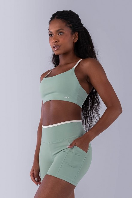 Top com Alças e Tiras Contrastantes (Verde Claro / Off-White) | Ref: K4498-A