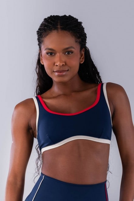 Top com Alças e Viés Colorido (Azul Marinho / Off-White / Vermelho) | Ref: K4475-C