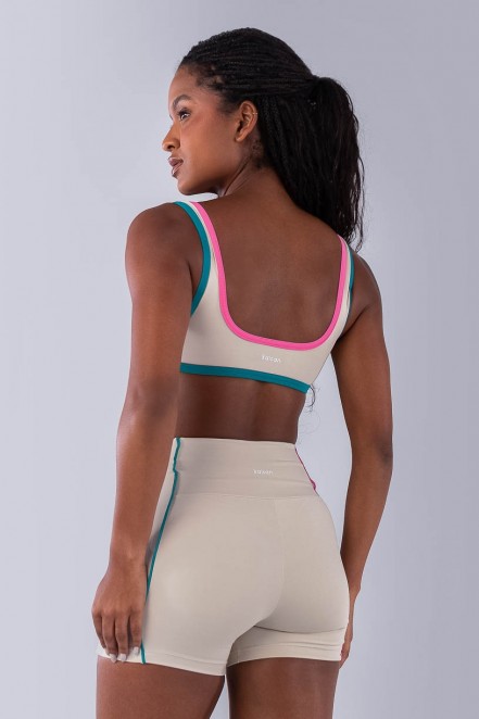 Top com Alças e Viés Colorido (Bege / Jade / Rosa Chiclete) | Ref: K4475-A