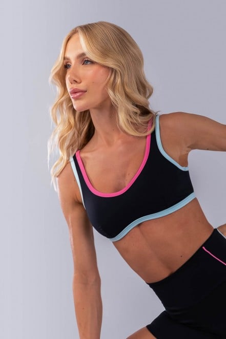 Top com Alças e Viés Colorido (Preto / Azul Bebê / Rosa Chiclete) | Ref: K4475-B