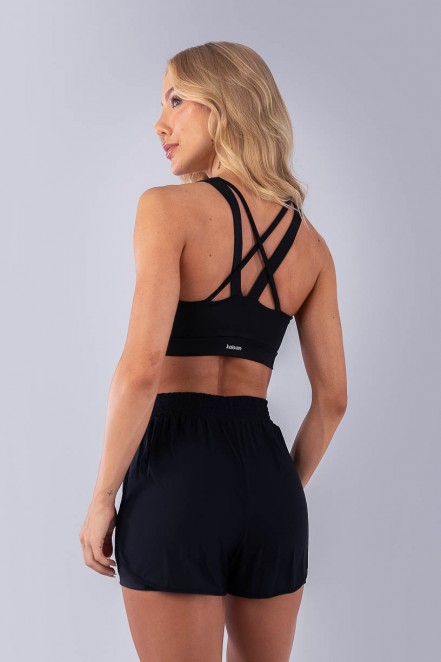 Top com Alças Largas e Tiras Cruzadas (Preto) | Ref: K4501-A