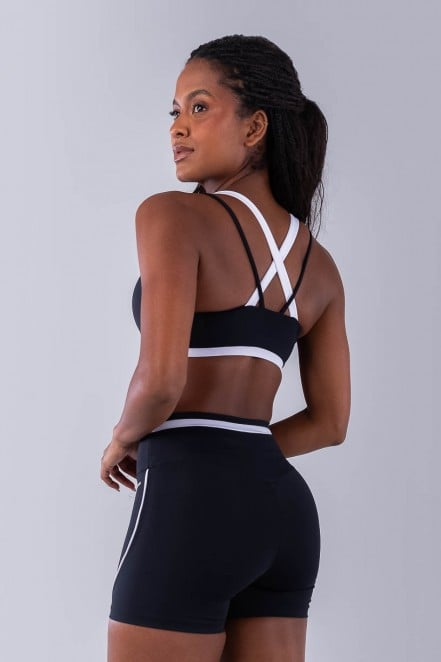 Top com Alaçs Duplas e Cós De Vira (Preto / Branco) | Ref: K4489-A