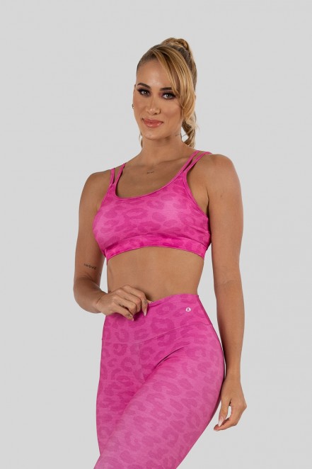 Top de Alcinha com Cós Estampa Digital (Pink Leopard) | Ref: K3236-B