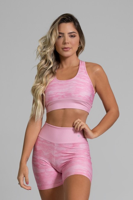 Top Nadador Fitness com Viés Estampa Digital Pink Camo | Ref: GO350