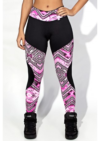 Calça Analu com Detalhe Estampado (Losango Preto e Rosa com Preto) | Ref: F605-001