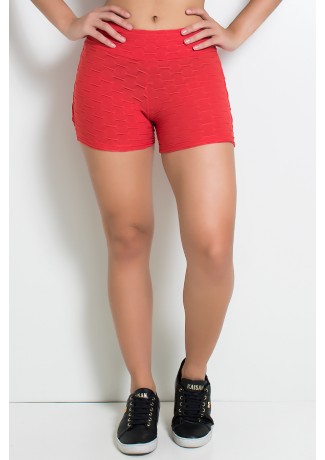 Short Tecido Bolha Com Babado (Vermelho) |Ref: KS-F354-005
