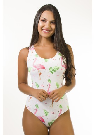 Body Carnaval Estampa Digital Cavado nas Costas (Flamingos) | Ref: BD104-041-002