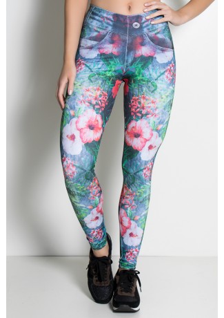 Legging Jeans Folhas e Flores Sublimada | Ref: F1852-001