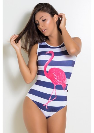 Body Liso com Frente Sublimada (Listrado com Flamingo) | Ref:F2177-001