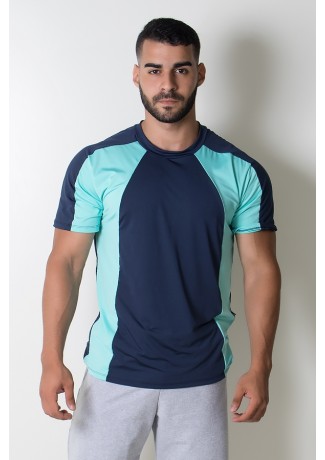 Camiseta Masculina de Microlight Duas Cores (Azul Marinho / Verde Água) | Ref: KS-H09-001