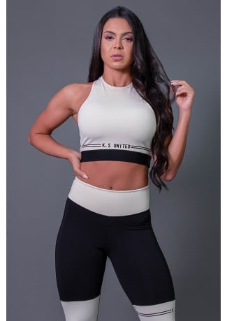 Cropped Fitness Nadador com Silk (Off-White / Preto) | Ref: K2683-A