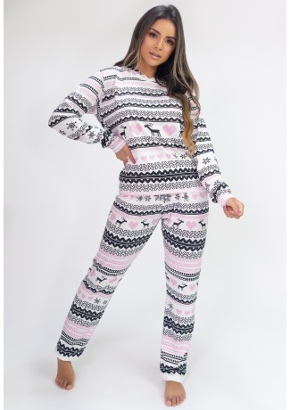 Pijama de Manga Longa com Capuz e Calça Estampa Digital (Pixel Love) | Ref: K2810