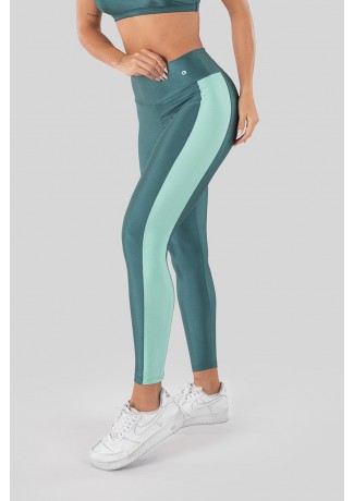 Calça Legging Tecido Platinado com Faixa Lateral (Verde Petróleo / Verde Claro) | Ref: K3250-B