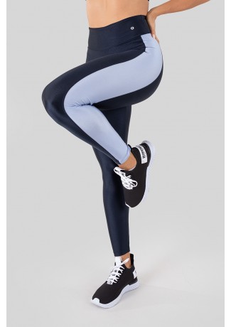 Calça Legging Tecido Platinado com Faixa Lateral (Azul Marinho / Azul) | Ref: K3250-C