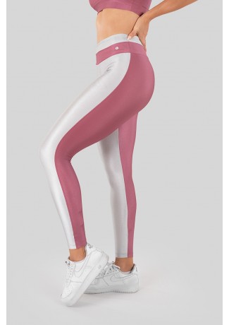 Calça Legging Tecido Platinado com Cós Bicolor (Rosa / Prata) | Ref: K3278-B