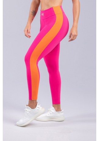 Calça Legging com Faixa Lateral e Duas Cores (Rosa / Laranja) | Ref: K3349-A