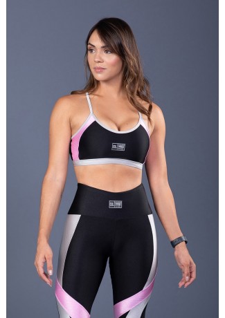 Top de Alcinha com Recorte Lateral Arredondado (Preto / Rosa / Prata) | Ref: K3301-A