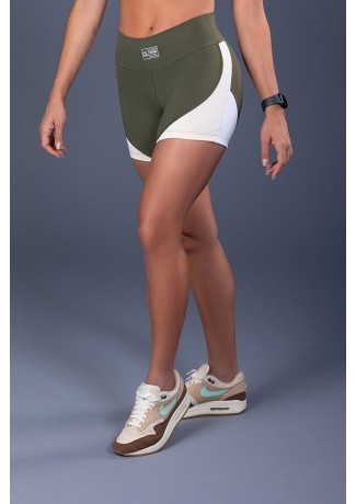 Short com Detalhe Lateral (Verde Militar / Branco / Cinza) | Ref: K3331-B