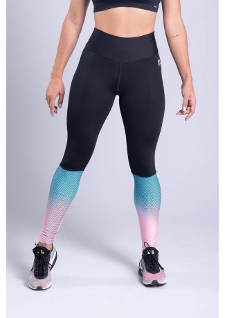 Calça Legging Lisa com Recorte Estampa Digital na Panturrilha (Preto / Degradê Dots) | Ref: K3414-A