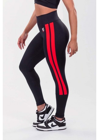 Calça Legging com Faixa Dupla Lateral (Preto / Vermelho) | Ref: K3491-A