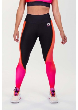 Calça Legging Lisa com Recorte Simétrico Estampa Digital (Preto / Energy) | Ref: K3515-A