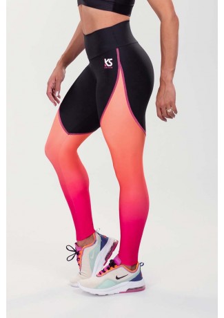 Calça Legging Lisa com Recorte Estampa Digital na Coxa (Preto / Orange Gradient) | Ref: K3527-A