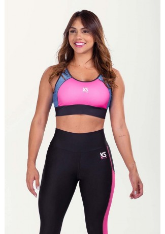 Top com Alças Médias Estampa Digital (Preto / Pink Sky) | Ref: K3502-A