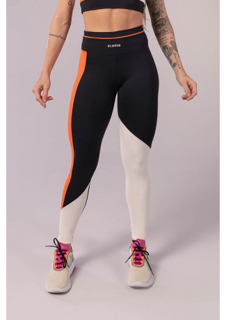 Calça Legging com Vivo no Cós (Preto / Laranja / Off-White) | Ref: K3465-A