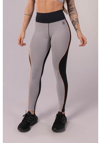 Calça Legging com Recorte em S (Preto / Cinza / Laranja) | Ref: K3472-A