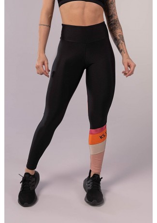 Calça Legging com Recortes Coloridos Pespontados (Preto / Rosa / Laranja / Nude) | Ref: K3482-A