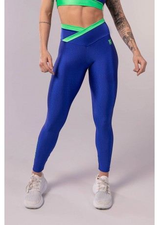 Calça Legging com Cós Transpassado Bicolor (Azul / Verde) | Ref: K3488-A