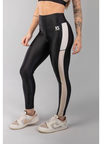 Calça Legging com Faixa na Lateral (Preto / Nude) | Ref: K3505-A