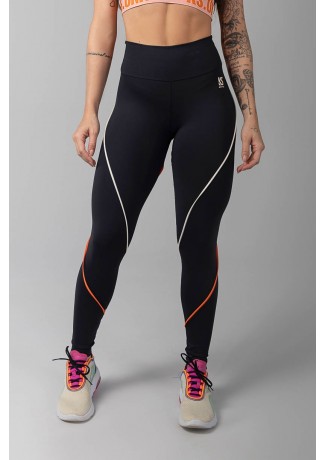 Calça Legging com Vivo e Elástico (Preto / Rosa / Off-White) | Ref: K3584-B