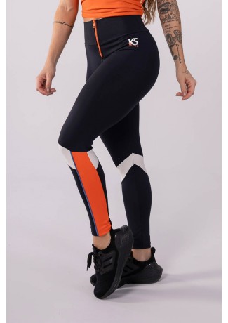 Calça Legging com Zíper e Recortes (Preto / Laranja / Off-White / Azul) | Ref: K3481-A