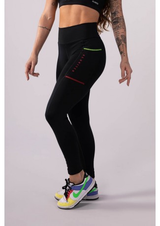 Calça Legging com Bolso e Ponto de Cobertura (Preto / Vermelho / Amarelo Neon) | Ref: K3498-A