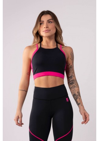 Top de Alcinha Sobreposto (Rosa / Preto) | Ref: K3535-A