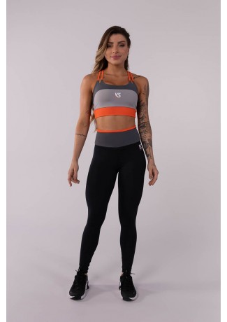 Calça Legging com Cós em Detalhe Contrastante (Preto / Laranja / Laranja) | Ref: K3720-A
