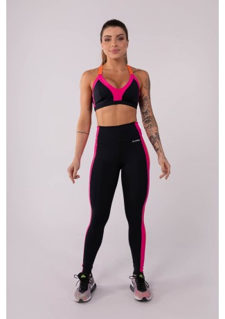 Calça Legging com Faixas Laterais (Preto / Rosa / Laranja) | Ref: K3730-A