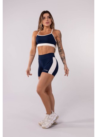 Short com Faixa Lateral Pespontada (Azul Marinho / Branco) | Ref: K3705-A