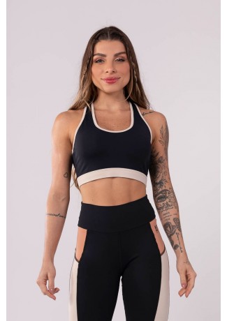 Top com Viés Colorido e Abertura (Preto / Off-White) | Ref: K3596-A