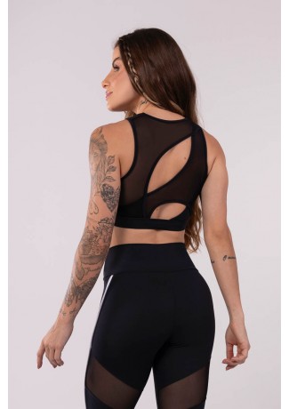 Top com Costas em Tule Sobreposto (Preto) | Ref: K3619-A