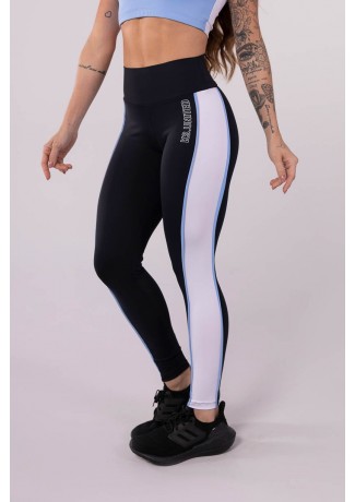 Calça Legging com Vivo e Recorte Lateral (Preto / Azul / Branco) | Ref: K3613-B